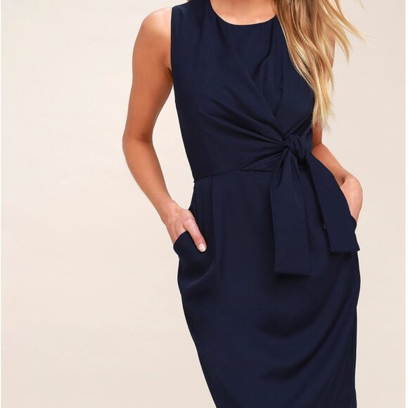 Lulus Dresses & Skirts - NWT Zealous Love Navy Blue Tie-Front Midi Dress